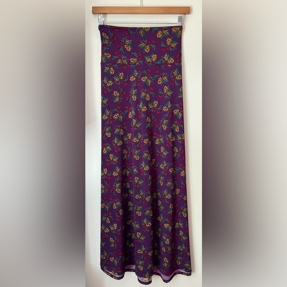 LuLaRoe Plum Purple & Floral Jersey A-Line Maxi Skirt XL (Altered from 3XL) - Picture 1 of 10